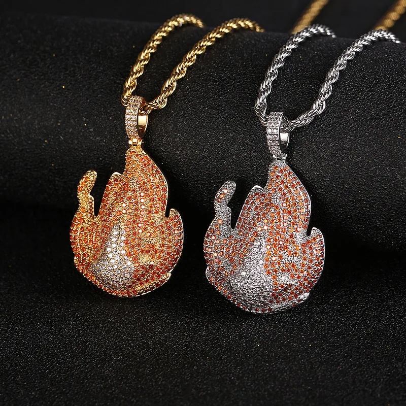 

Hip Hop Claw Setting AAA+ CZ Stone Bling Iced Out Flame Pendants Necklaces for Men Rapper Jewelry Gift Drop Shipping