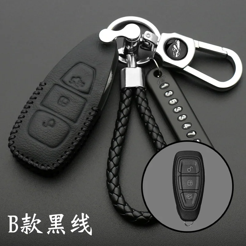 Capa de couro para chaveiro de carro com controle remoto, capa para ford focus mk3 mk4 kuga escape ecosport new fiesta, chave inteligente