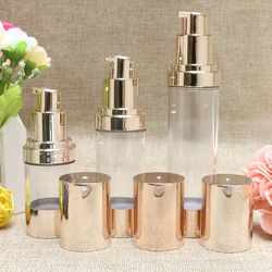 Airless Pump Bottle Light Gold Cover Transparent Pump High Quality Emulsion Bottle Lotion Pump Vacuum Bottle Lotion Container