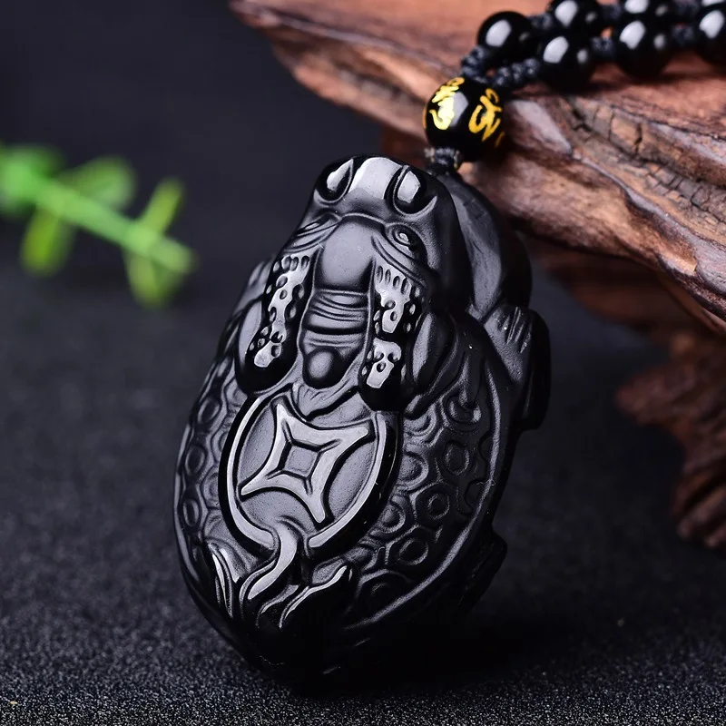 Natural Black Obsidian Carved Dragon Turtle Pendant Necklace Natural Stone Unisex Transshipment Bei Money Pendant With Chain