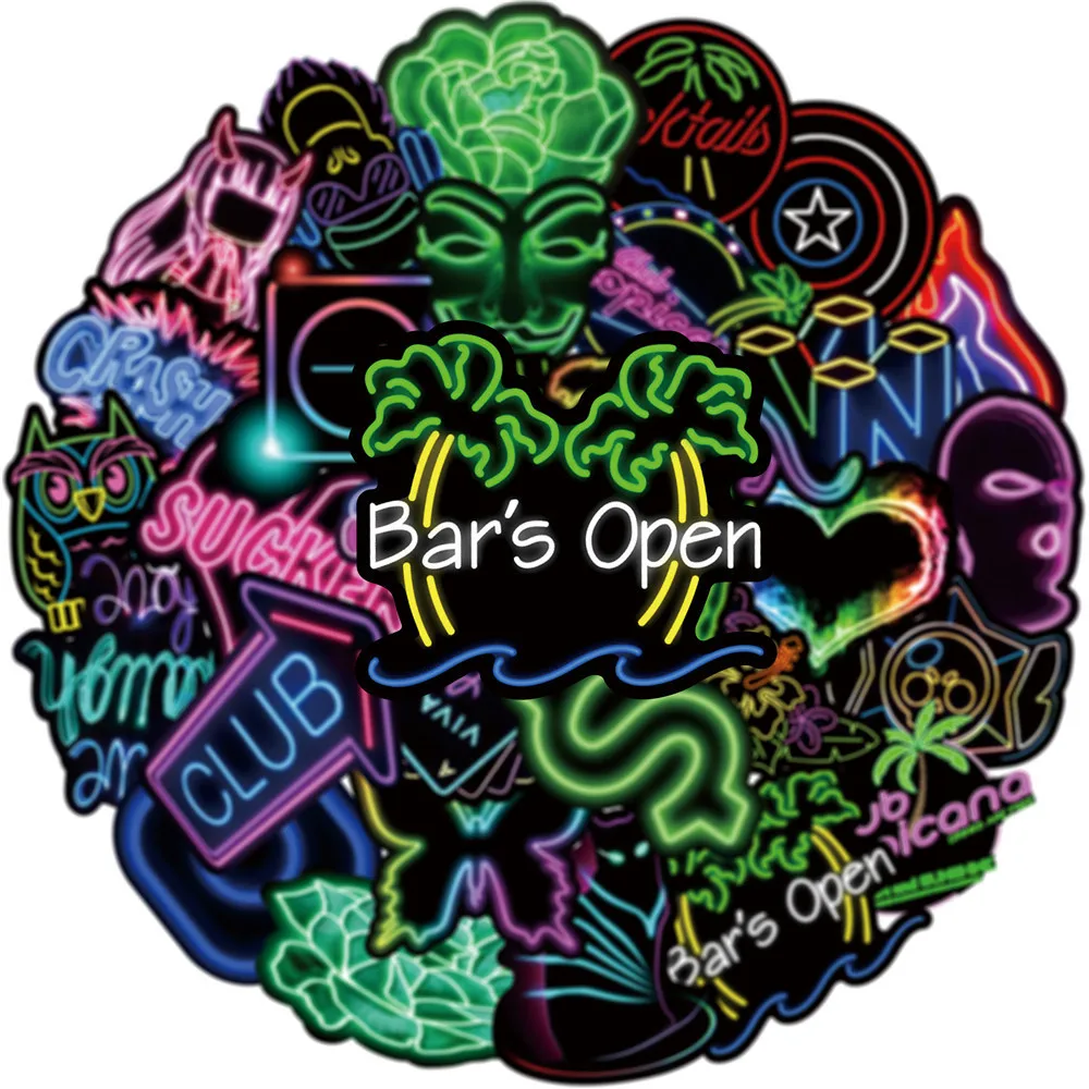 10/30/50PCS Cool New Neon Graffiti Stickers Notebook Guitar Skateboard Mobile Phone Toy Waterproof Cartoon Stickers Wholesale