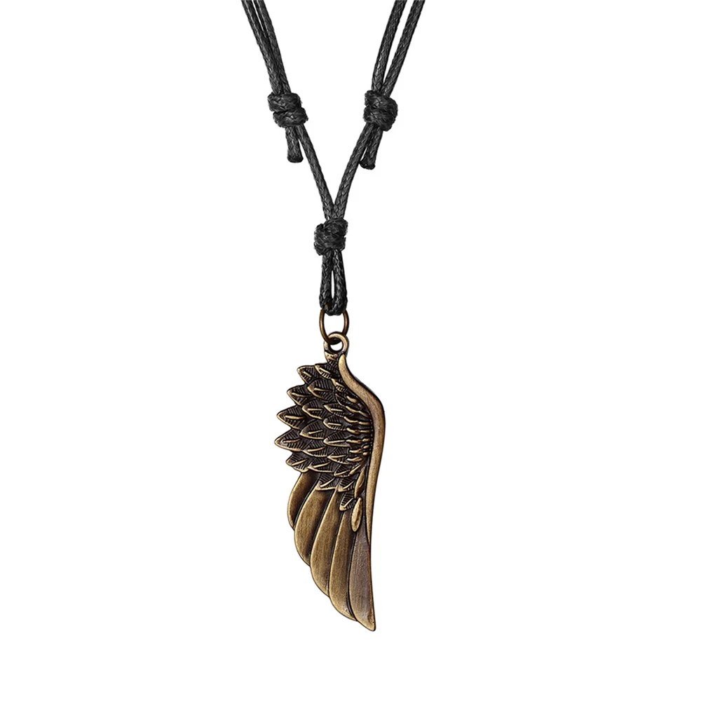 Feather Angel Wings Necklace Pendants Vintage Black Brown Leather Necklace Male Women Jewelry Boys Necklace 26 styles Available