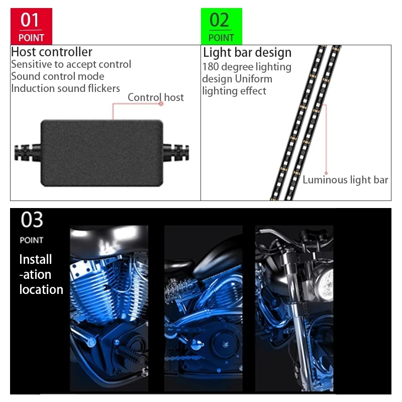 Motorcycle LED Lights For Car 12V APP Sound Control RGB Waterproof Moto Atmosphere Light Decorative Ambient Lamp Flexible Strip