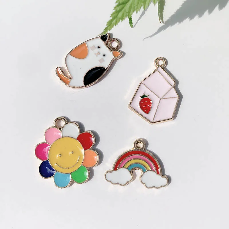 Cute Mixed 10pcs Enamel Rainbow sun flower Charms Pendants DIY Handmade Neacklace Bracelet Jewelry Making Accessaries