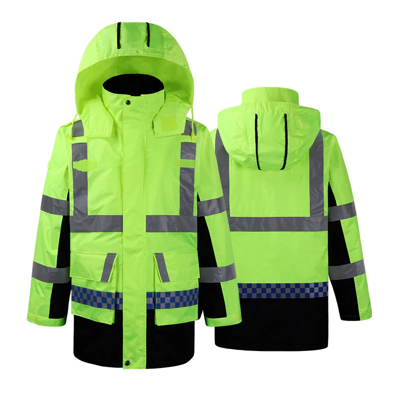 Abrigo reflectante de seguridad de tráfico para hombre, uniforme con tiras reflectantes, chaqueta de invierno, ropa de trabajo impermeable