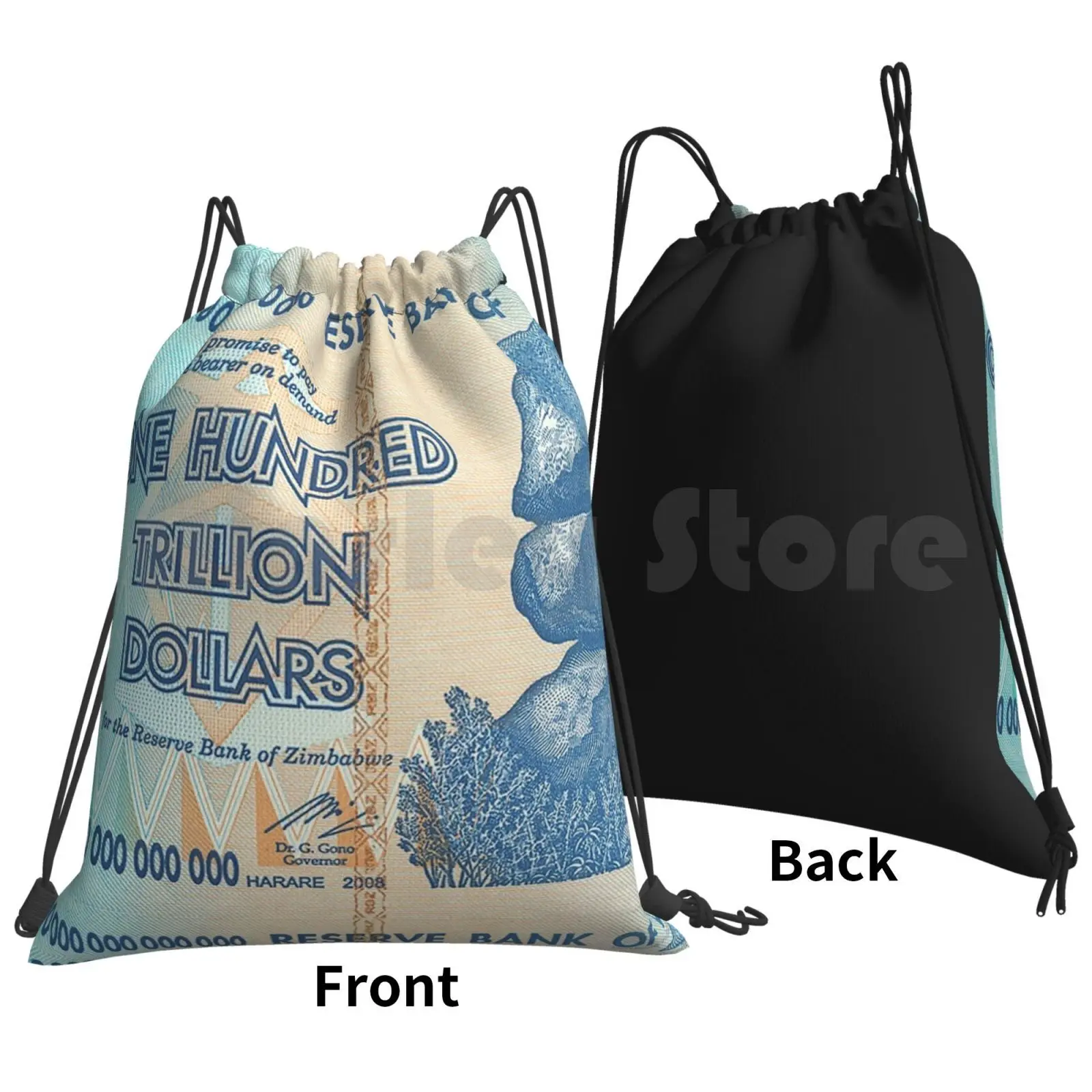 One Hundred Trillion Dollars-Vintage Bank Of Zimbabwe Bank Note Backpack Drawstring Bag Riding Climbing Gym Bag Trillion