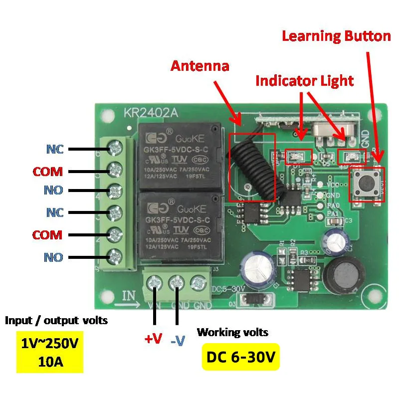 433MHz Remote Control Long Range 1000m Wireless Transmitter DC 6-30V 2CH RF Receiver Universal For Garage/Gate/Motor/Light/Lamp