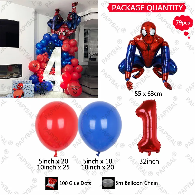 79pcs Marvel Spiderman Party Balloons Set Garland Arch Kit  32inch Number Super Hero Birthday Party Decorations Kids Toys Globos