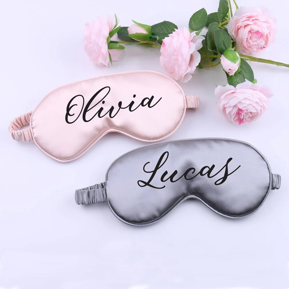 Máscara de aniversário personalizada com letras impressas, máscara para olhos de noiva e noivo, festa de despedida de solteira, cetim macio, sono, 1 peça