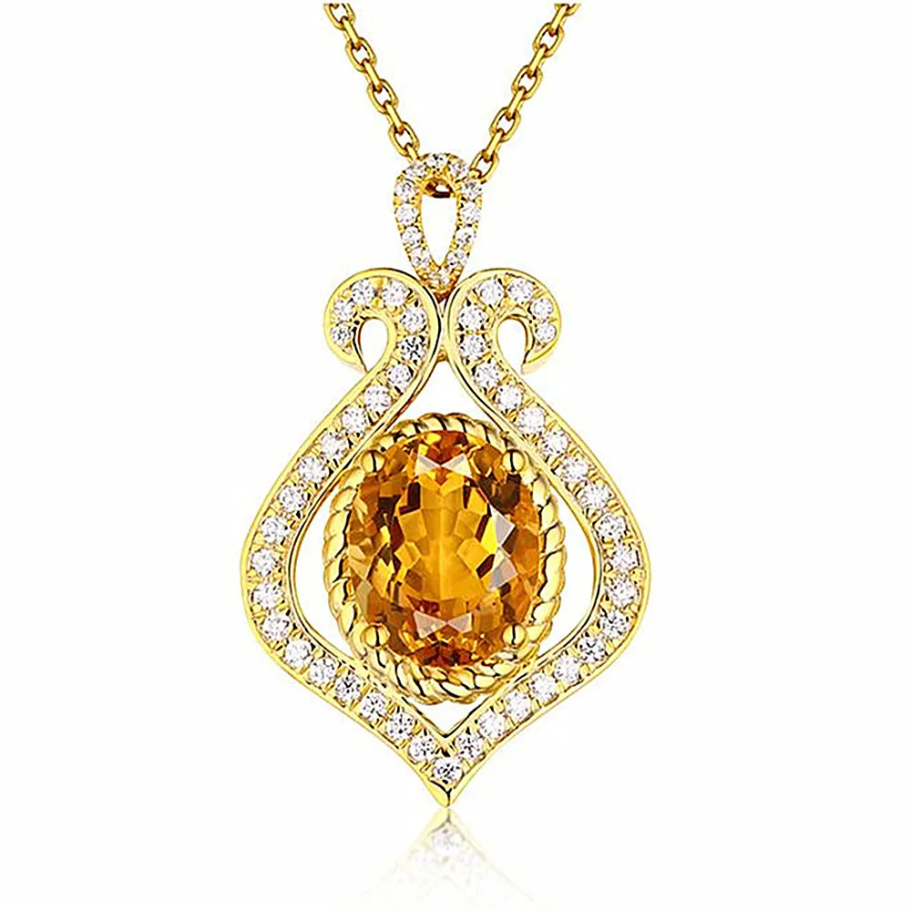 Vintage luxury yellow crystal citrine gemstones diamond pendant necklaces for women gold tone choker bijoux jewelry Arabia royal