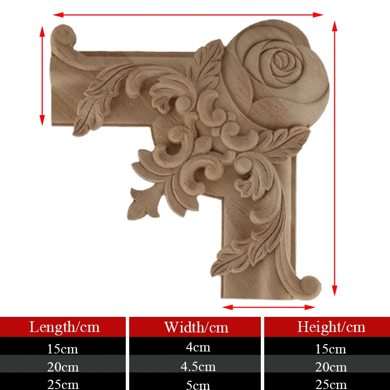 VZLX Carved Unpainted European Exquisite Floral Leaves Rubber Furniture Window Corner Wood Applique Figurines Vintage Home Deco