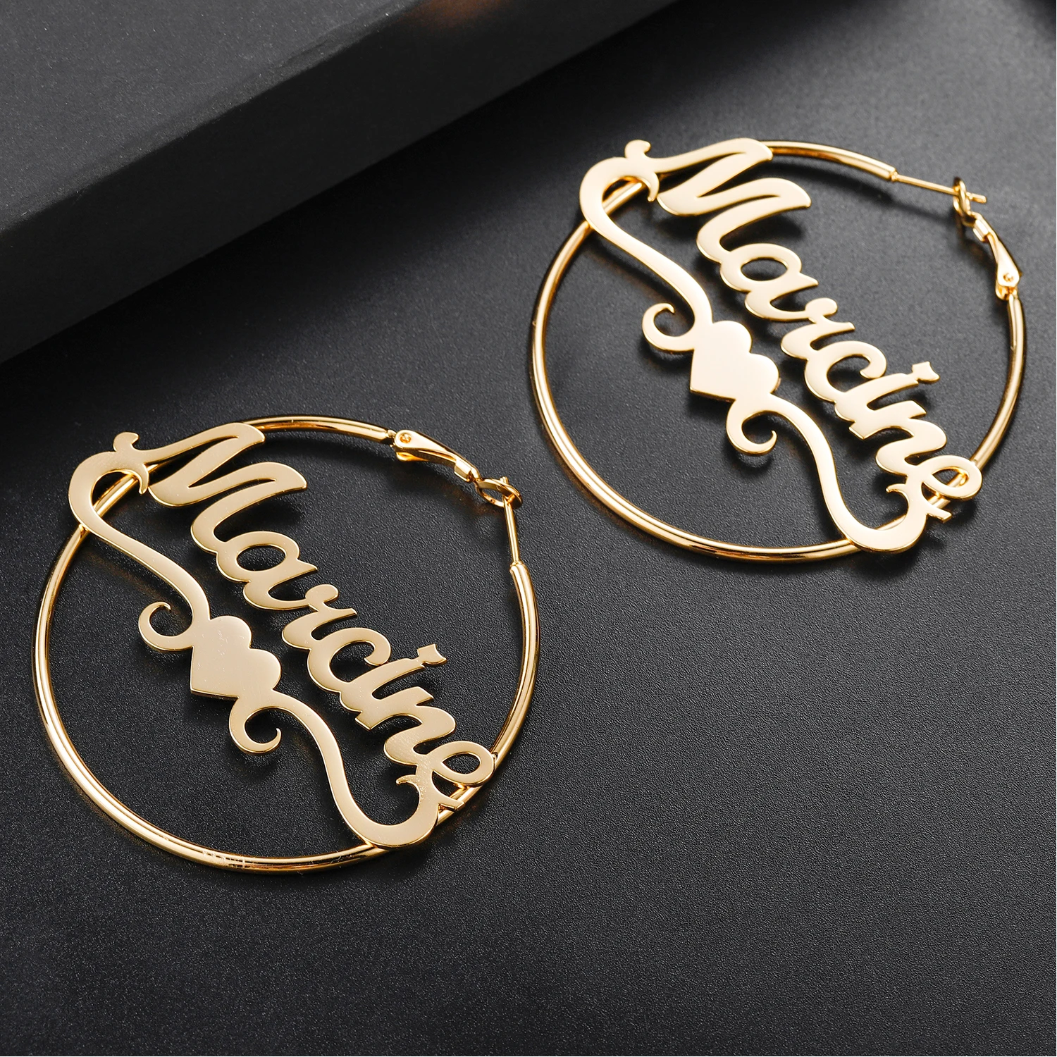 Custom Name Hoops Hoop Earrings Stainless Steel Personalized Gold Heart Name Earrings For Women Daughter Wife Name Earring Gift