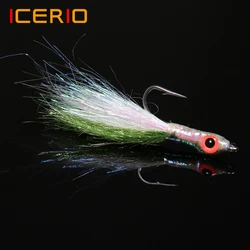 ICERIO 6PCS Stainless Steel Hook 3D Fish Eye Epoxy Minnow Streamer Fly Ice Dubbing Saltwater Fishing Trout Lure Baits