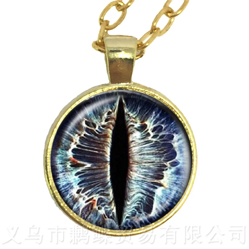 Fashion Colored Evil Eye Necklace Beautiful Animal Dragon Cats Eye Heart 25mm Glass Cabochon Sweater chain Gift For Her