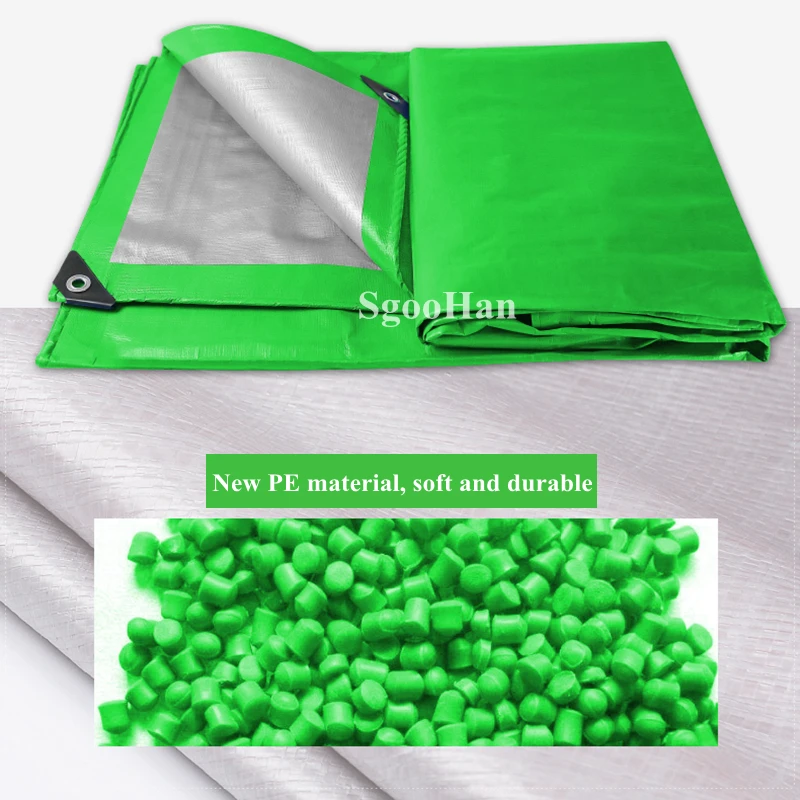 0.32mm PE Tarpaulin Rainproof Cloth Garden Shading Sail Boat Truck Canopy Tarp Pet Dog House Cover Waterproof Cloth Green-Silver