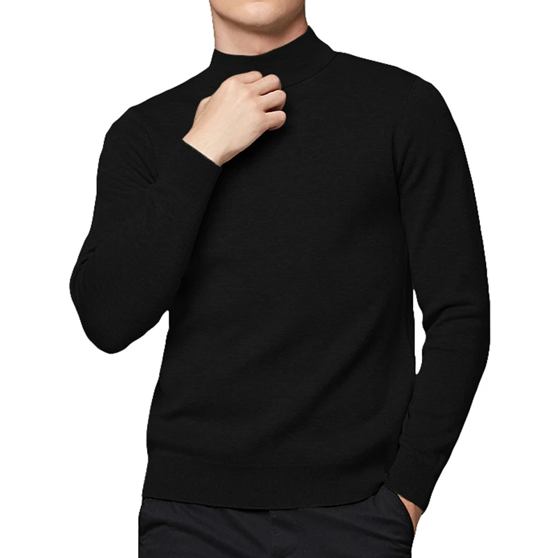 Sweater Men Cotton Knit Slim Sweater Turtlenck Pullover Men Autumn Winter High-neck Men Tshirt Sweaters Mockneck Clothing Brand