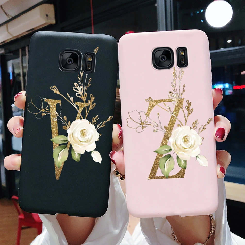 Flower Alphabet Letters Phone Case For Samsung Galaxy S6 S7 S 6 S 7 edge S6edge S7edge Silicone TPU soft Shockproof cover cases