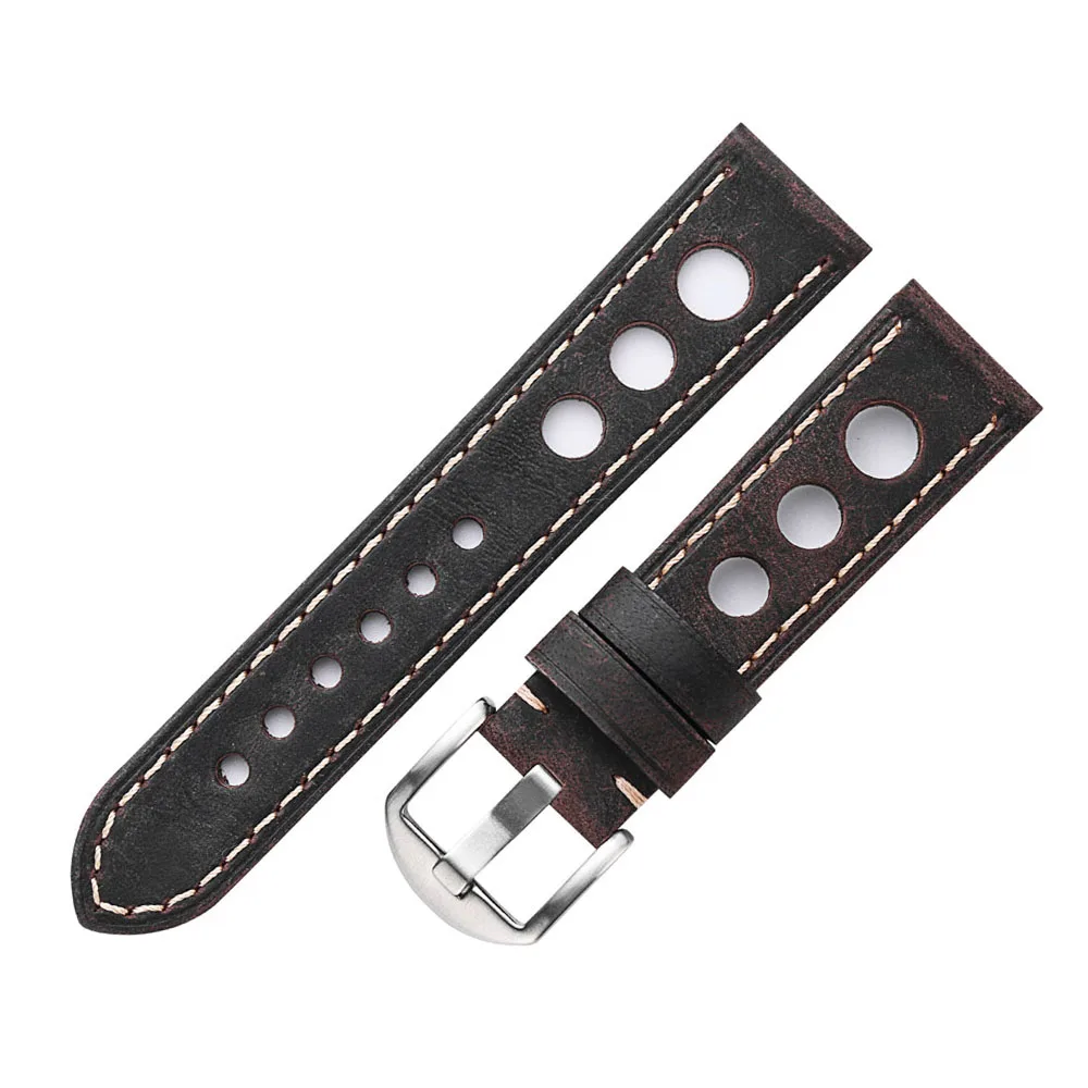 Watch Band Strap Soft Leather Watch Band Wristband With Buckle Cowhide Three holes Breathable Watch Belt 20mm 22mm Vintage Brown