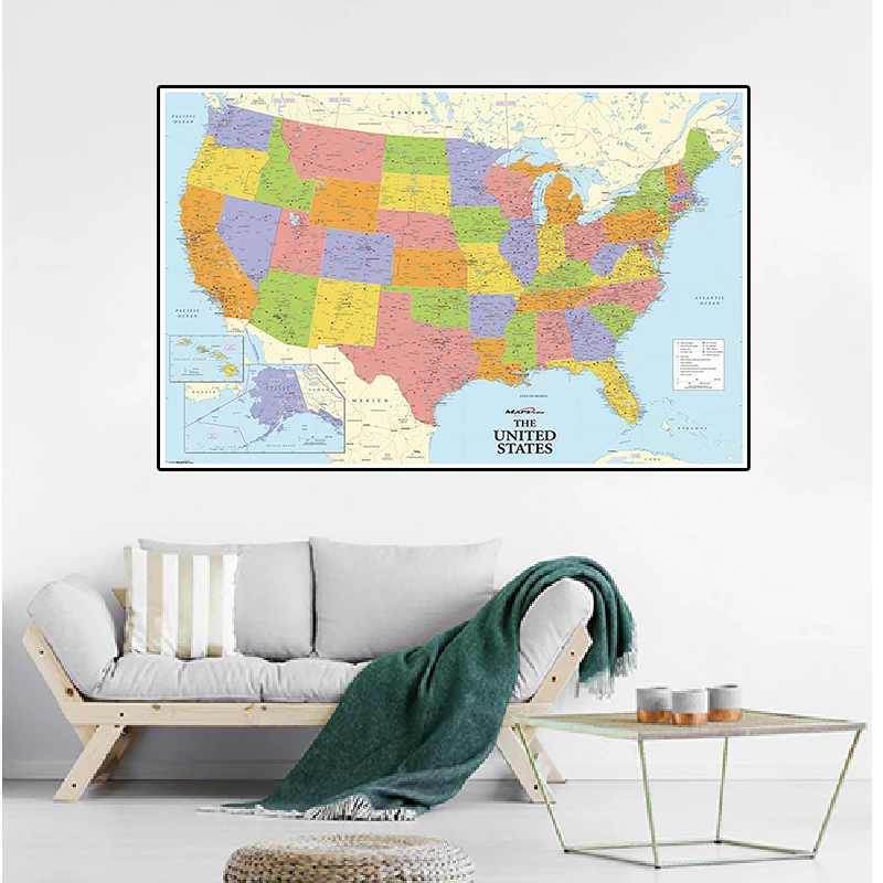 Póster de Arte de pared de Estados Unidos en tamaño A2, pintura en lienzo, mapa de América, decoración para la Oficina y el hogar, suministros escolares