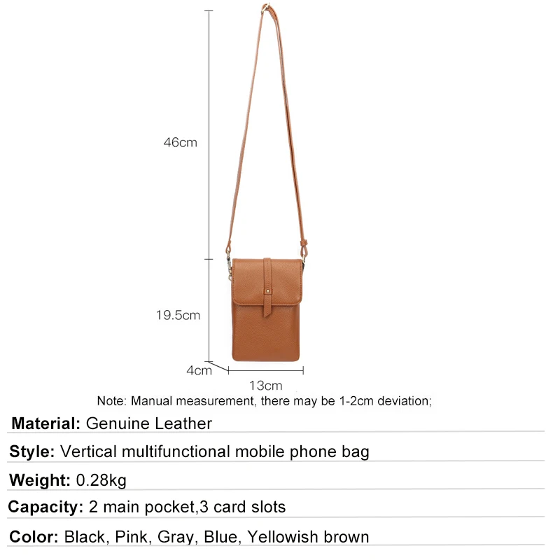 Genuine Leather Women Crossbody Bags Luxury Handbags Women Vertical Phone Bag Small Female Shoulder Bags Ladies Messenger Bag