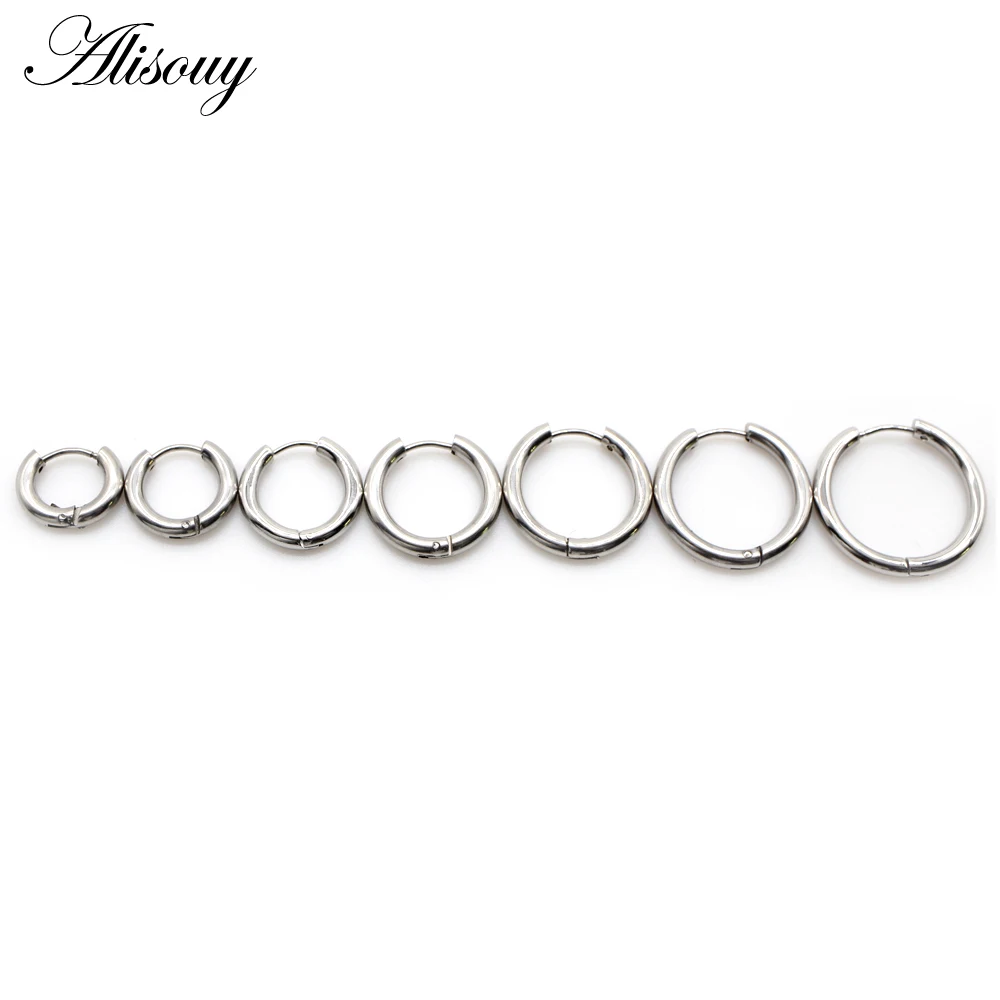 Alisouy 2pcs 3mm Thick Stainless Steel Hoop Earrings For Men Women Blue Black Gold Color Round Circle Unisex Piercing Jewelry