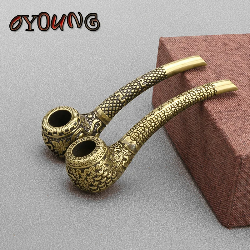 Pure Copper Smoke Tipsy Double Face Buddha Characters-Jing Brass Smoking Pipe Mouthpiece Cigarette Holder Husband Father's Gift