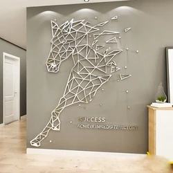 Simple Line Horse Acrylic Wall Stickers, 3D DIY Home Decor, Living Room Mirror Wall Sticker, Creativity Room Decor, Fashion