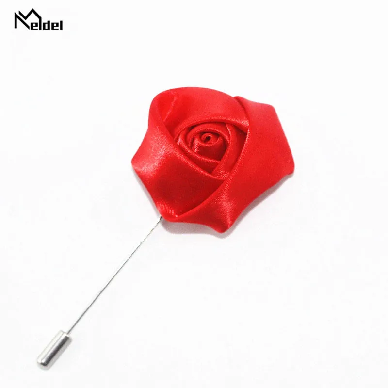 Meldel Groomsmen Boutonniere Men Brooch Pins Artificial Silk Rose Flowers Corsage Wedding Groom Boutonniere Multi Color Pins