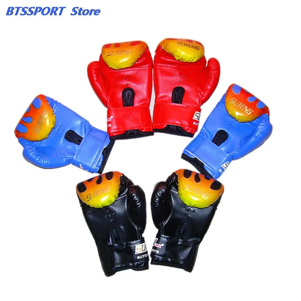 1 Pair 2019-New PU Children Kids Child Cartoon Sparring Kick Boxing Gloves Red Training Age5-12 Black / Red/Blue