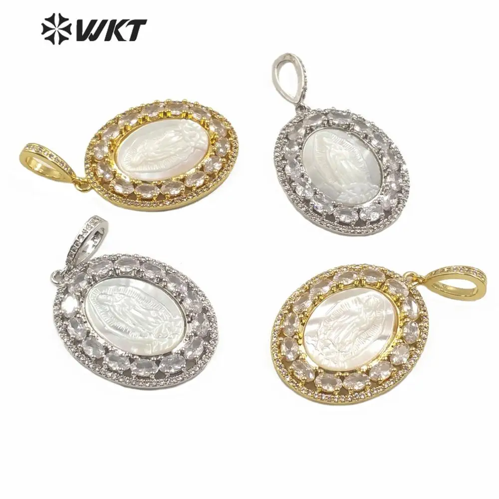 WT-MP142 WKT Natural Shell Pendant The Micro Pave With Shell Virgin Mary Pendant Women Fashion Pendant Jewelry Finding