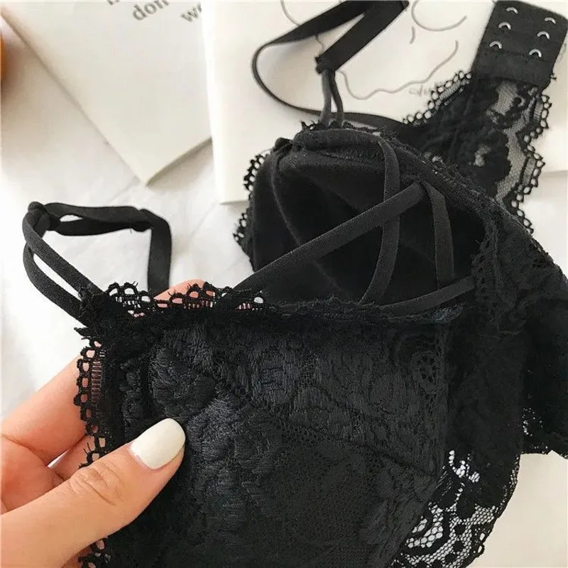 SP&CITY Bandage Design Lace Transparent Bralette Women Sexy Hollow Out Wire Free Bra Summer Thin Breathable Mesh Push Up Bras