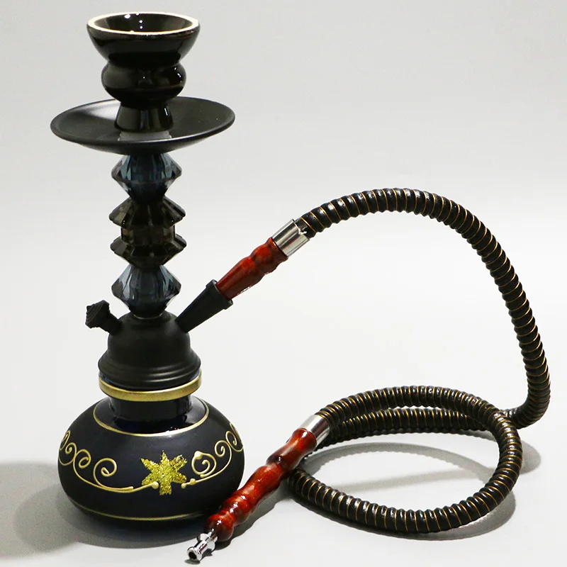 Revive Glass Narguile Hookah Set Black Shisha Complete Ceramic Smoking Bowl Chicha 28.5cm Water Pipe Hose Nargile Flower Vase C2