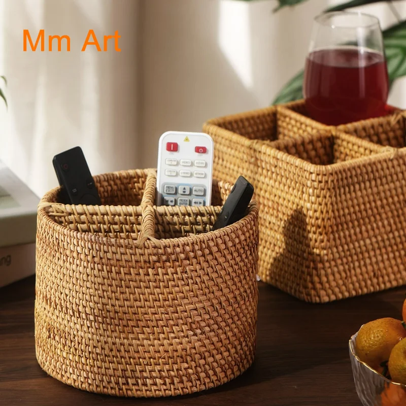 Vietnam Rattan Living Room Desktop Remote Control Storage Box Creative Simple Coffee Table Storage Basket