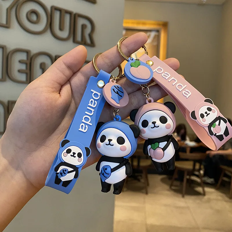 Silicone Panda Keychain car keyrings cute creative jewelry pendant bag ornament small gift