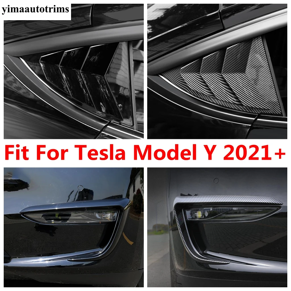 

For Tesla Model Y 2021 2022 Side Vent Window Louver Shutter Front Fog Light Eyebrow Corner Cover Trim Carbon Fiber Accessories