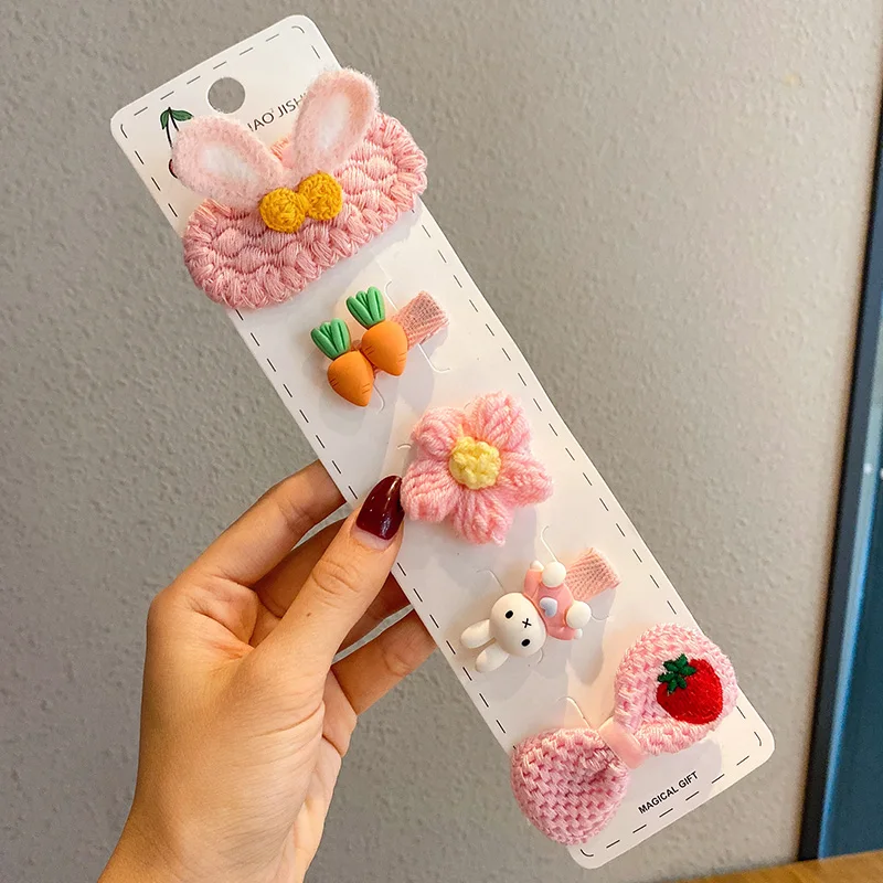 4 Pcs/Set Children Cute Colors Knit Flower Bow Ornament Hair Clips Girls Lovely Soft Barrettes Hairpins Kids Hair Accessories