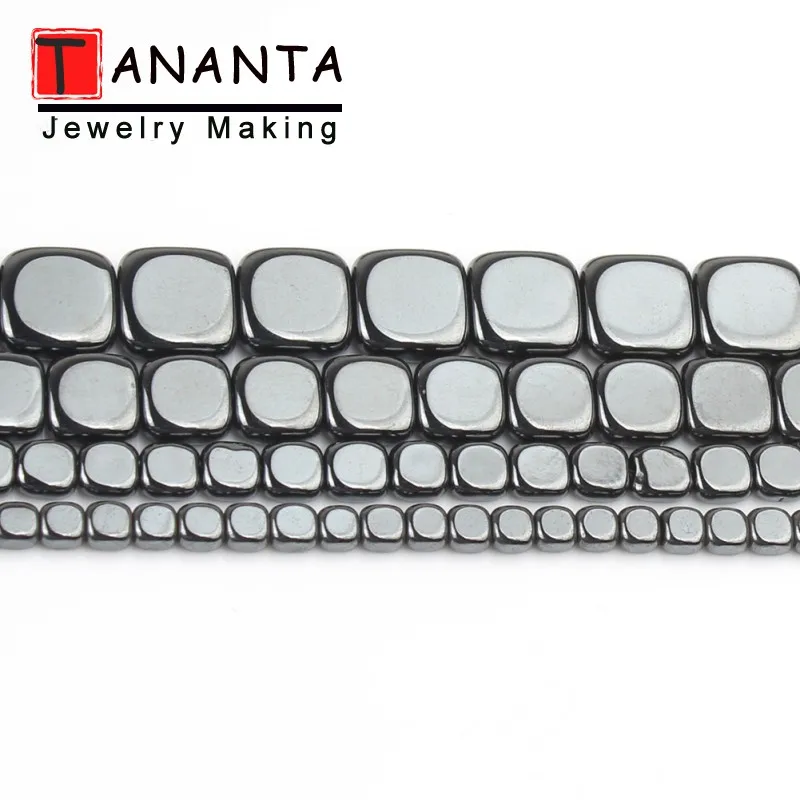 3 4 6 8mm Black Hematite Natural Stone Flat Square Smooth Spacer Charm Loose Beads For Jewelry Making Bracelet Necklace DIY