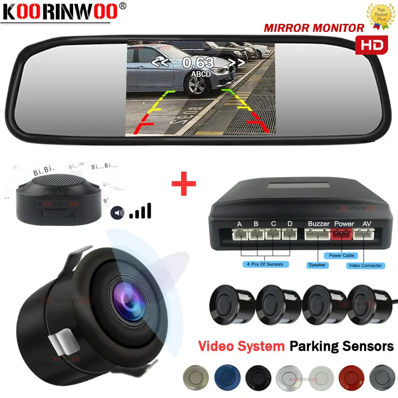 

Koorinwoo Electronics Auto Rearview Monitor 4 Parking sensor in the car parktronic Without wires re camera with parking sensor