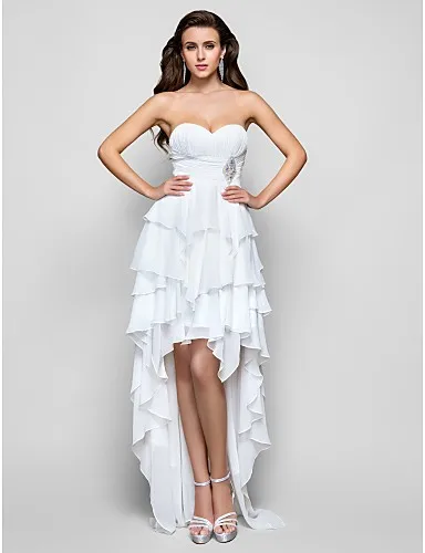 vestidos de festa High Low White Evening Dresses 2025 Sweetheart Ruffles Tiered Front Short Back Long Prom Party Gowns