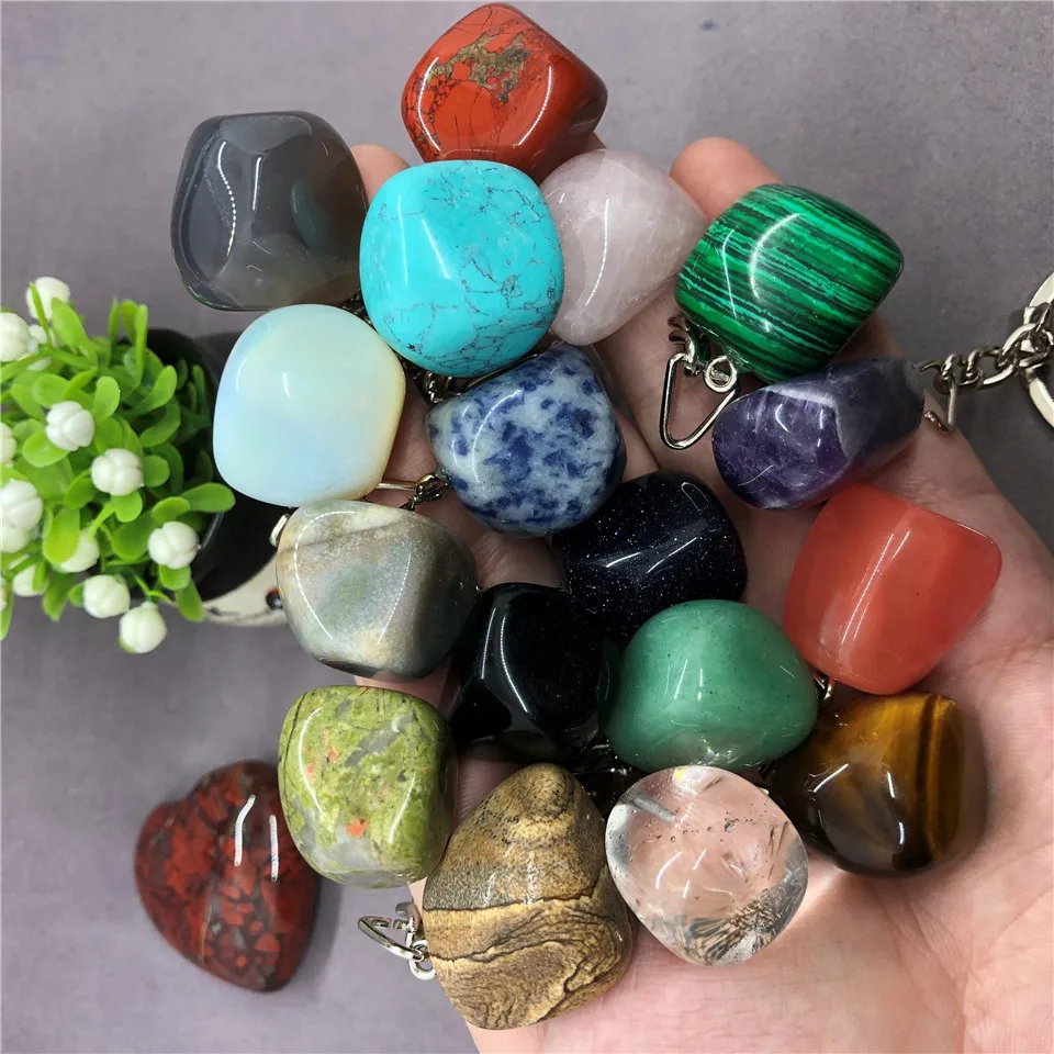 17 Types Natural Stone with Stainless Steel Keychain Pendant Accessories