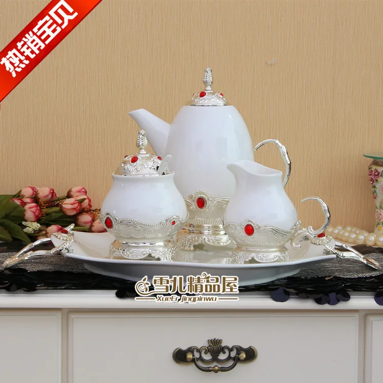 wedding decoration Icecracking glaze 5 person use Teaware European style New ceramic tea cup teapot Coffee set Creative tea set