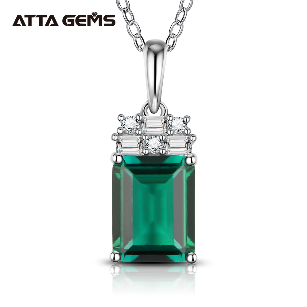 2.0CT VVS1 Emerald Pendant Necklace Octagon Shape Gemstones 925 Sterling Silver Pendant Fashion Women Fine Jewelry with Chain