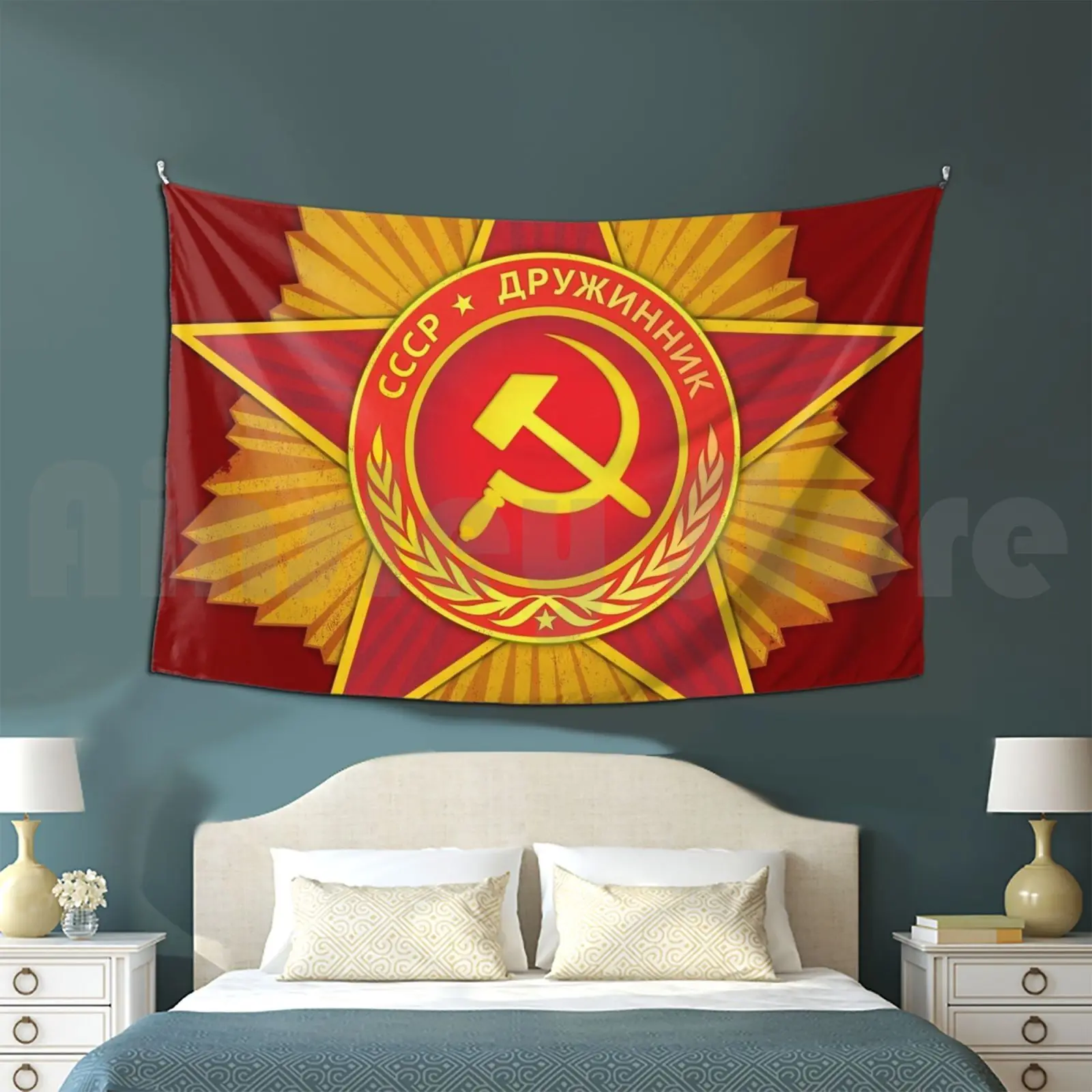 Soviet Star-Distressed Customized Tapestry Russian Russia Soviet Red Communist Moscow Ak47 Da