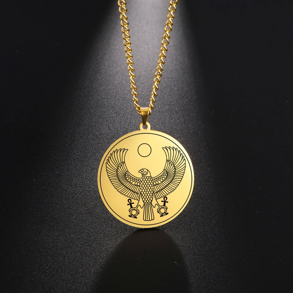 Egyptian Goddess Pendant Necklaces Gold Color Magic Wing Chains Kabbalah Amulet Solomon Necklace Stainless Steel Men Jewelry