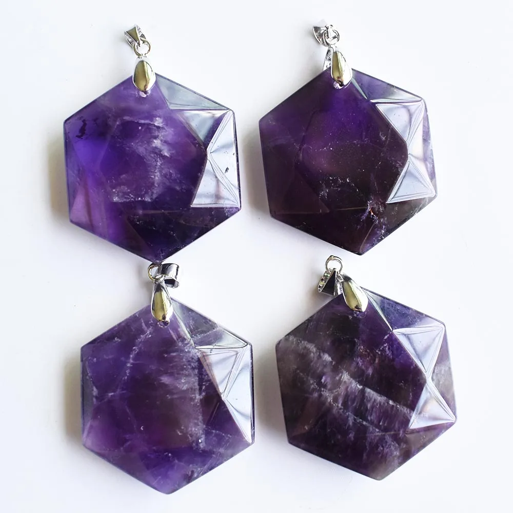 Natural stone amethysts Necklace Pendant Polygon Shape Pendant for Jewelry Making DIY Necklace Wholesale 4pcs/lot free shipping