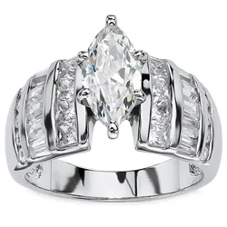 Huitan Luxury Marquise Cubic Zirconia Wedding Rings for Women High-quality Silver Color Band Modern Design Fashion Rings Jewelry