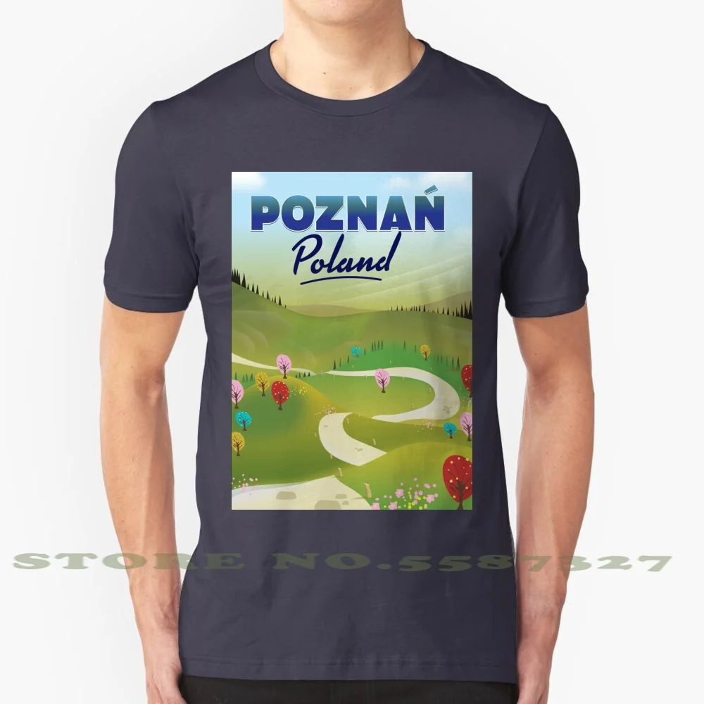 Poznań Poland Travel Poster 100% Cotton T-Shirt Polish Poland Travel Green Hills Visit Poland Poland Cartoon Green Rolling