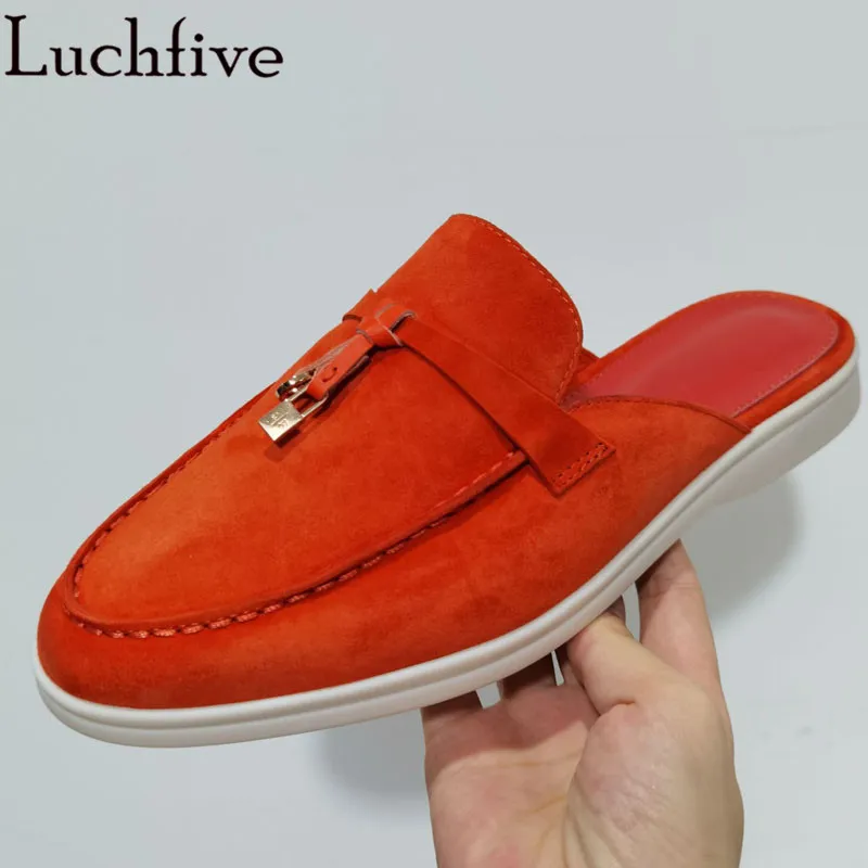 High-quality Suede Leather Mules Women Round Toe Slip-on Loafers Shoes Ladies Metal Decor Fringed Casual Flat Shoes Mujer