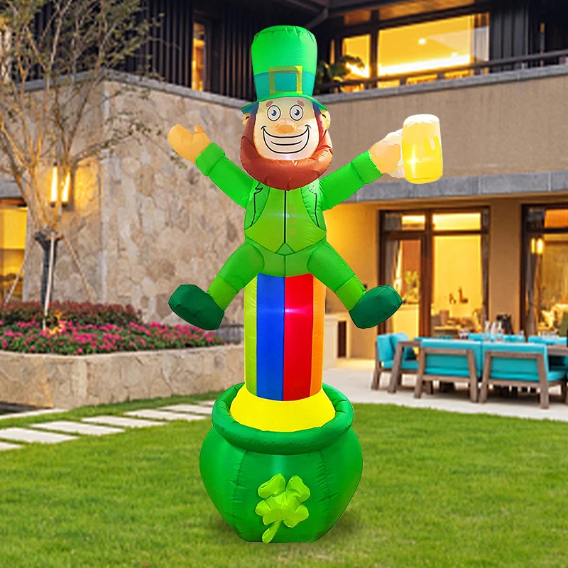 

7 Ft St Patrick Leprechaun Inflatable Irish Day Inflatable Decoration Rainbow Pot of Gold Inflatable Lighted Yard Party Decor