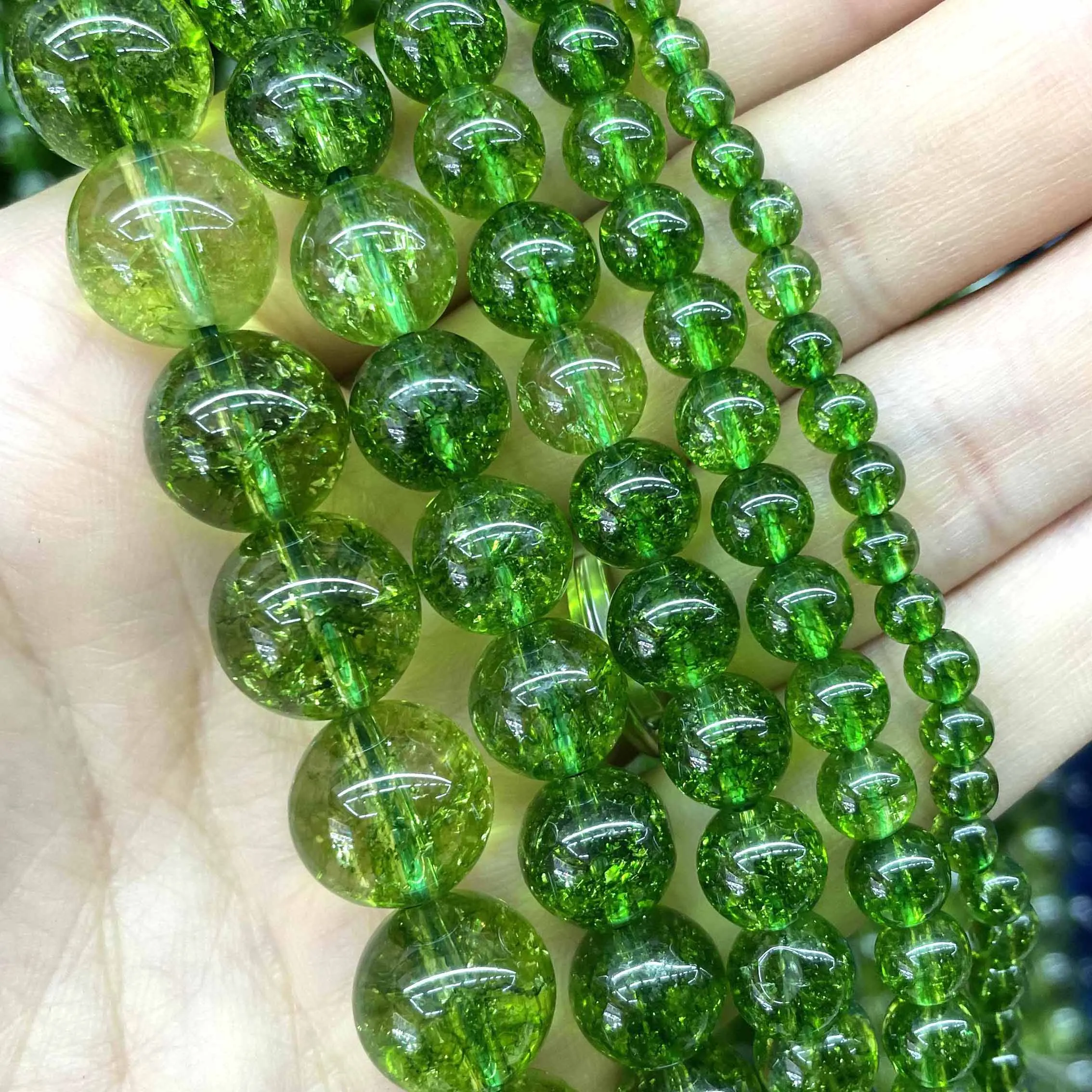 Wholesale Natural Green Peridot Crystal Quartz Stone Round Loose Beads 4 6 8 10 MM Pick Size Diy Bracelet For Jewelry Making